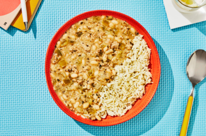 WHITE BEAN TURKEY CHILI with Cilantro-Lime Rice