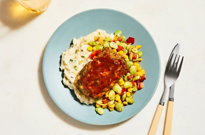 DOWN-HOME TURKEY MEATLOAF with CHIPOTLE CITRUS BBQ Sauce & Chive Cauliflower Mash