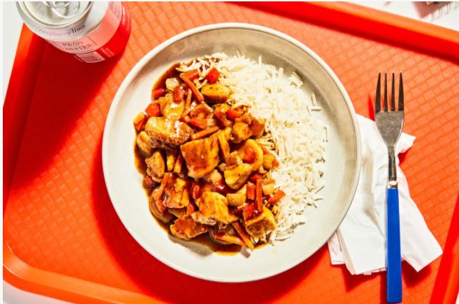 CITRUS-KISSED ORANGE CHICKEN with Veggie Stir-Fry & Basmati Rice